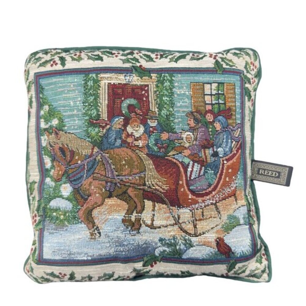 Reed Throw‎ Pillow Victorian Sleigh Family Winter Scene Christmas 12 By 11 Wide